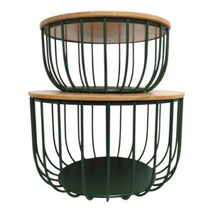 Member's Mark Wrought Iron Wire Baskets with Wooden Lid, Set of 2 - Green